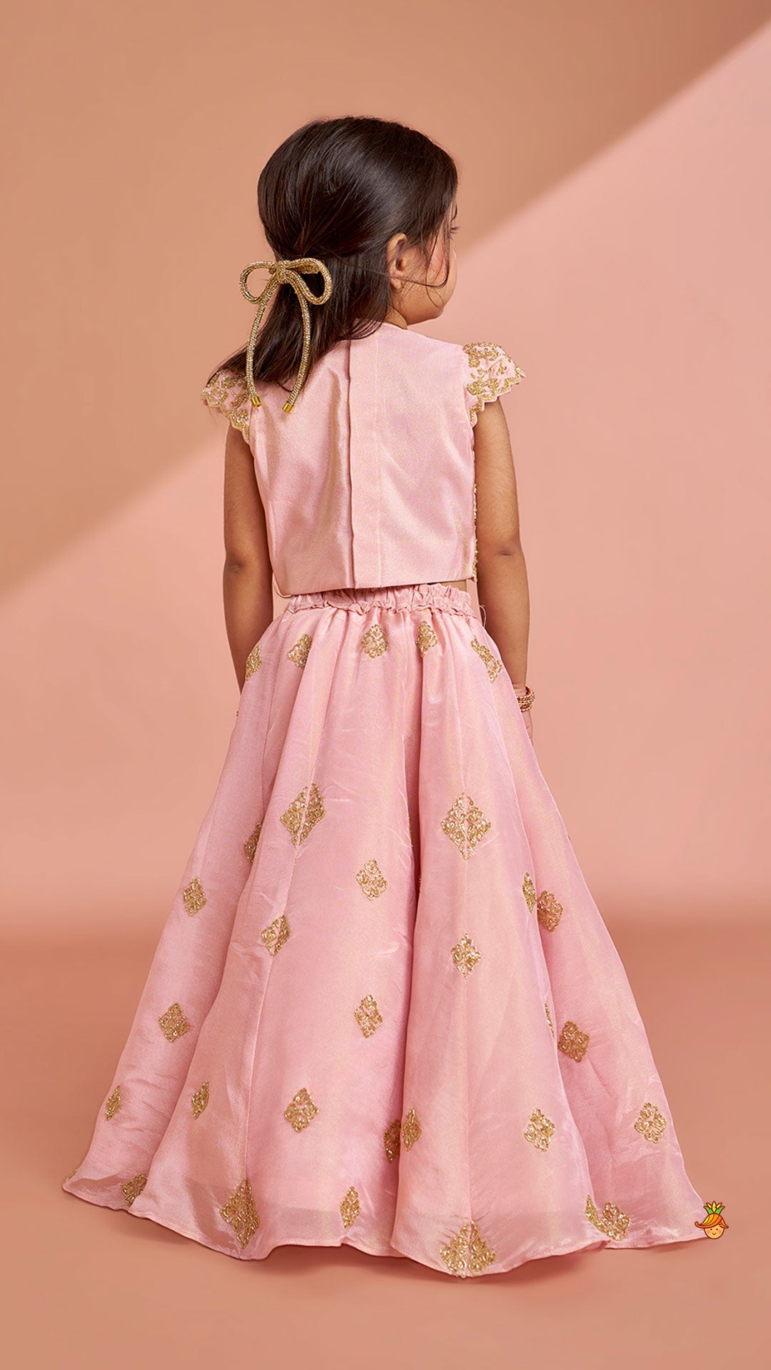Pre Order: Pink Shimmery Sequin Embroidered Top With Flared Lehenga And Matching Dupatta