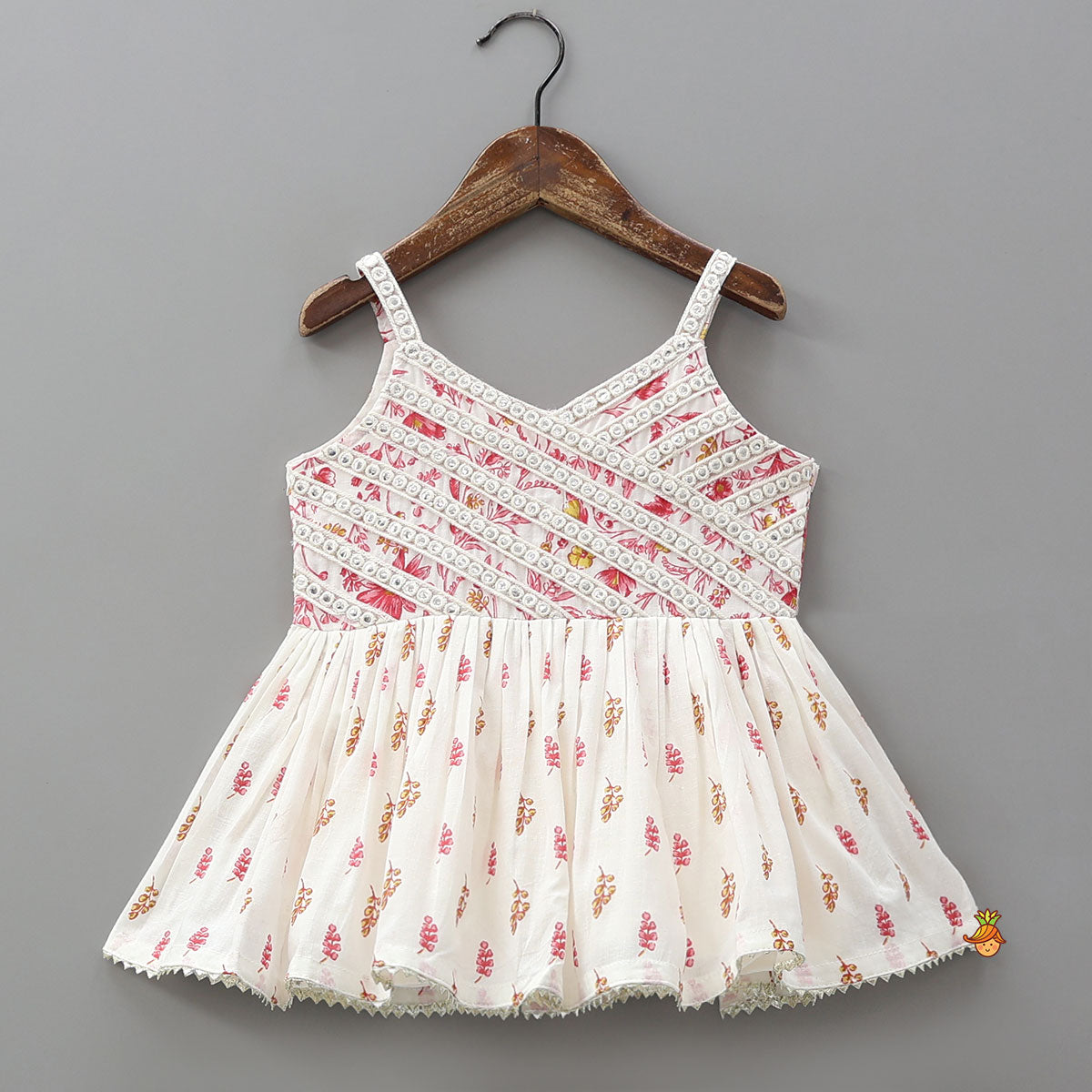 Pre Order: Faux-Mirror Lace Detailed Cotton Printed Kurti And Sharara