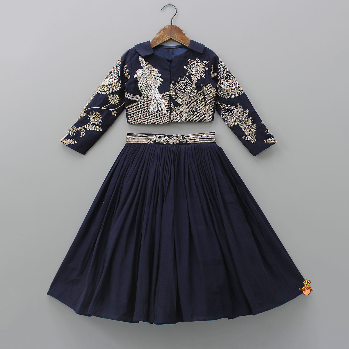 Pre Order: Heavy Embroidered Blue Top And Lehenga