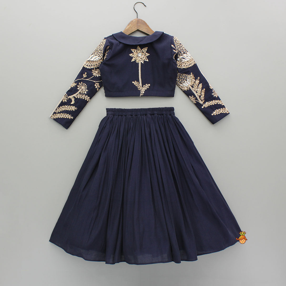 Pre Order: Heavy Embroidered Blue Top And Lehenga