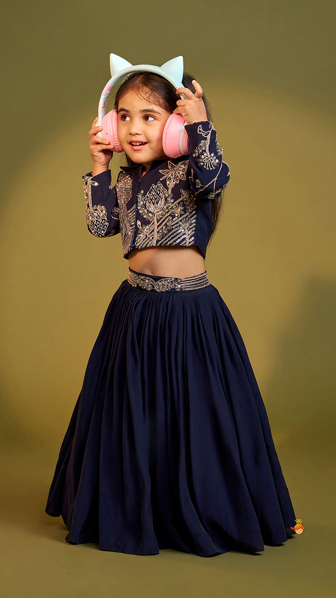 Pre Order: Heavy Embroidered Blue Top And Lehenga