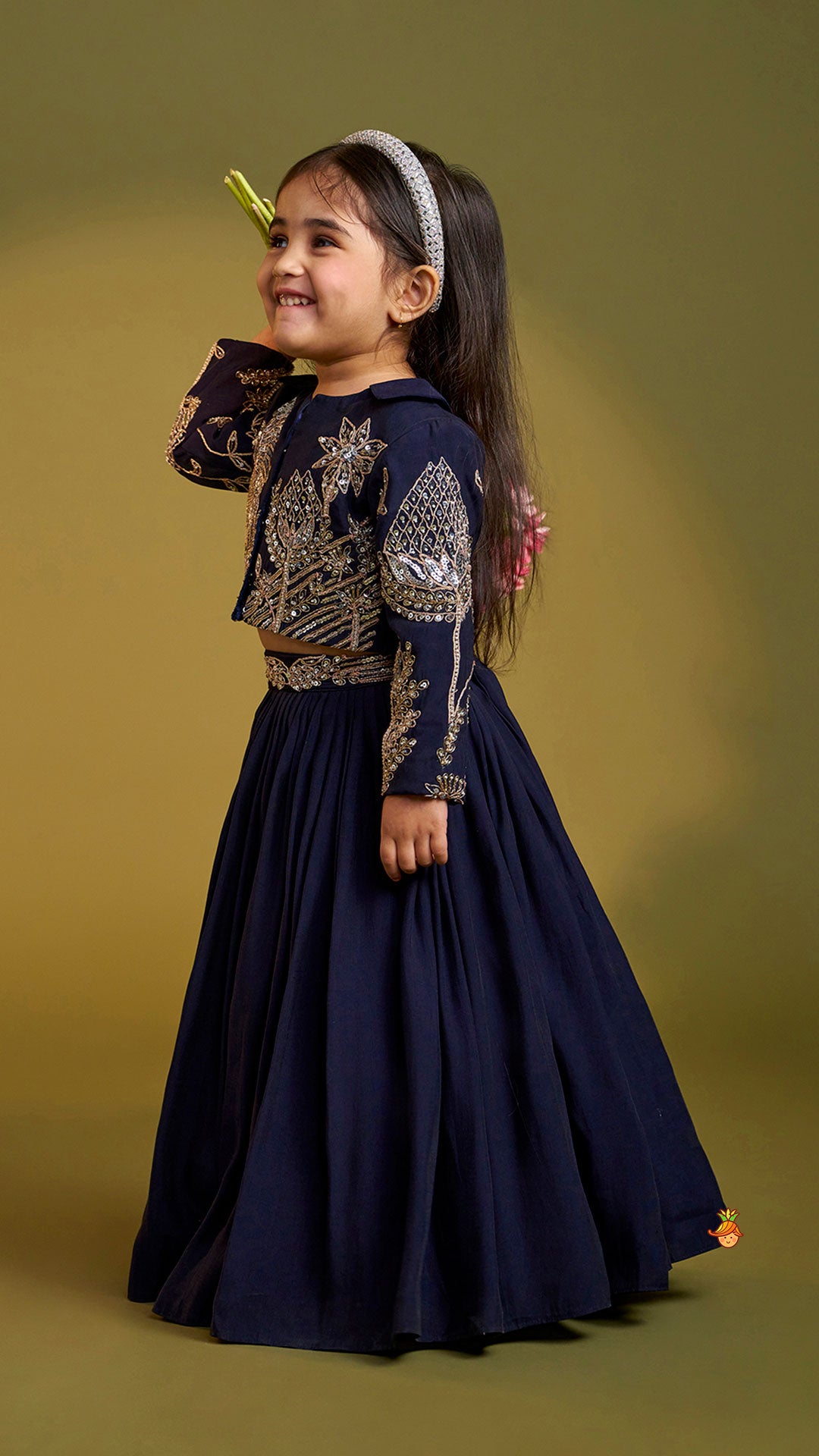 Pre Order: Heavy Embroidered Blue Top And Lehenga
