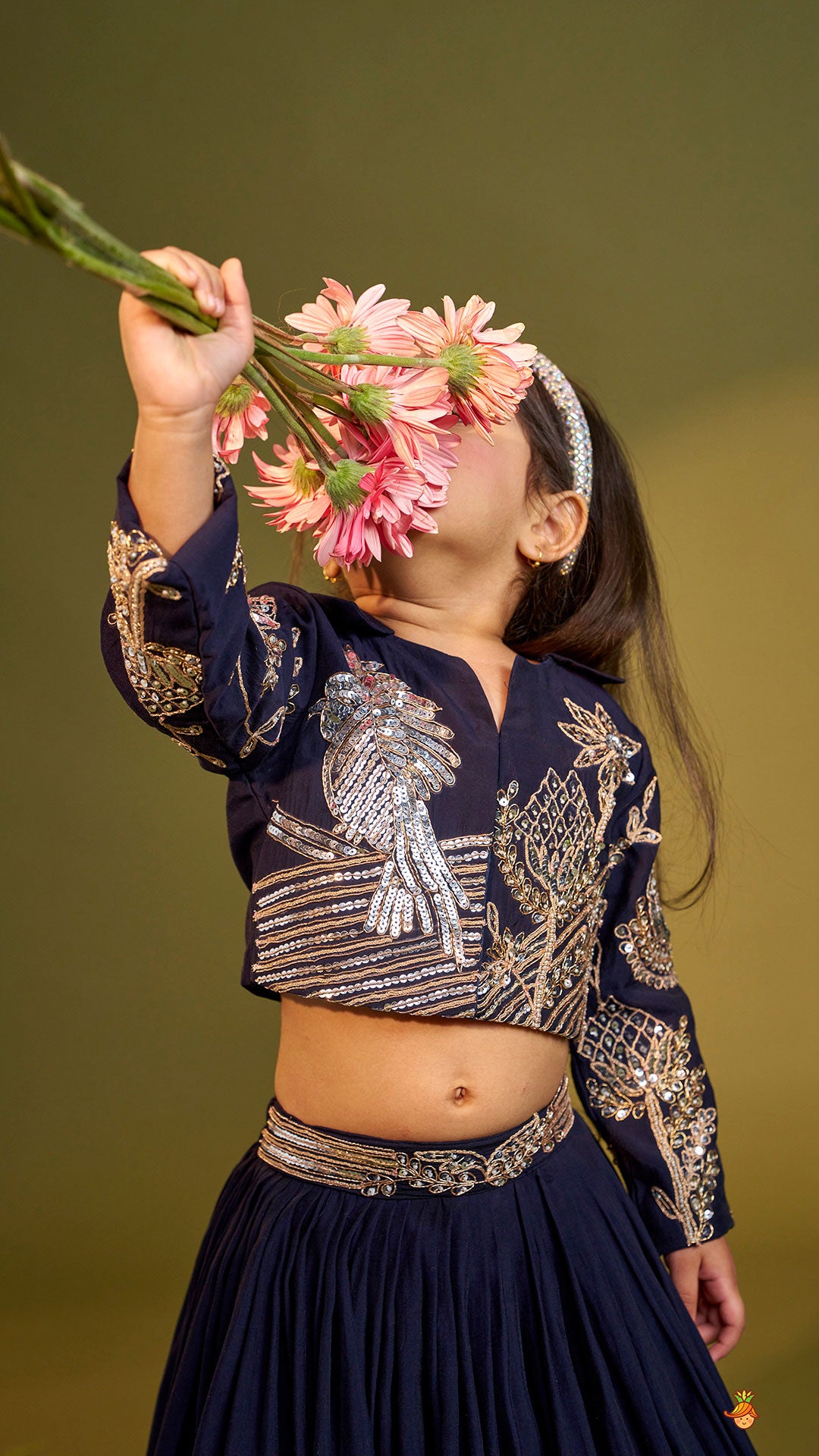 Pre Order: Heavy Embroidered Blue Top And Lehenga