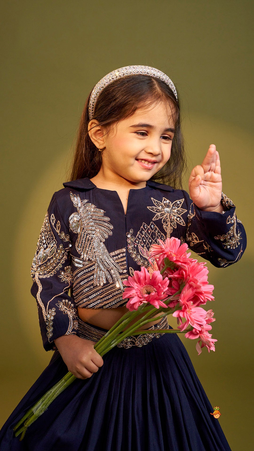 Pre Order: Heavy Embroidered Blue Top And Lehenga