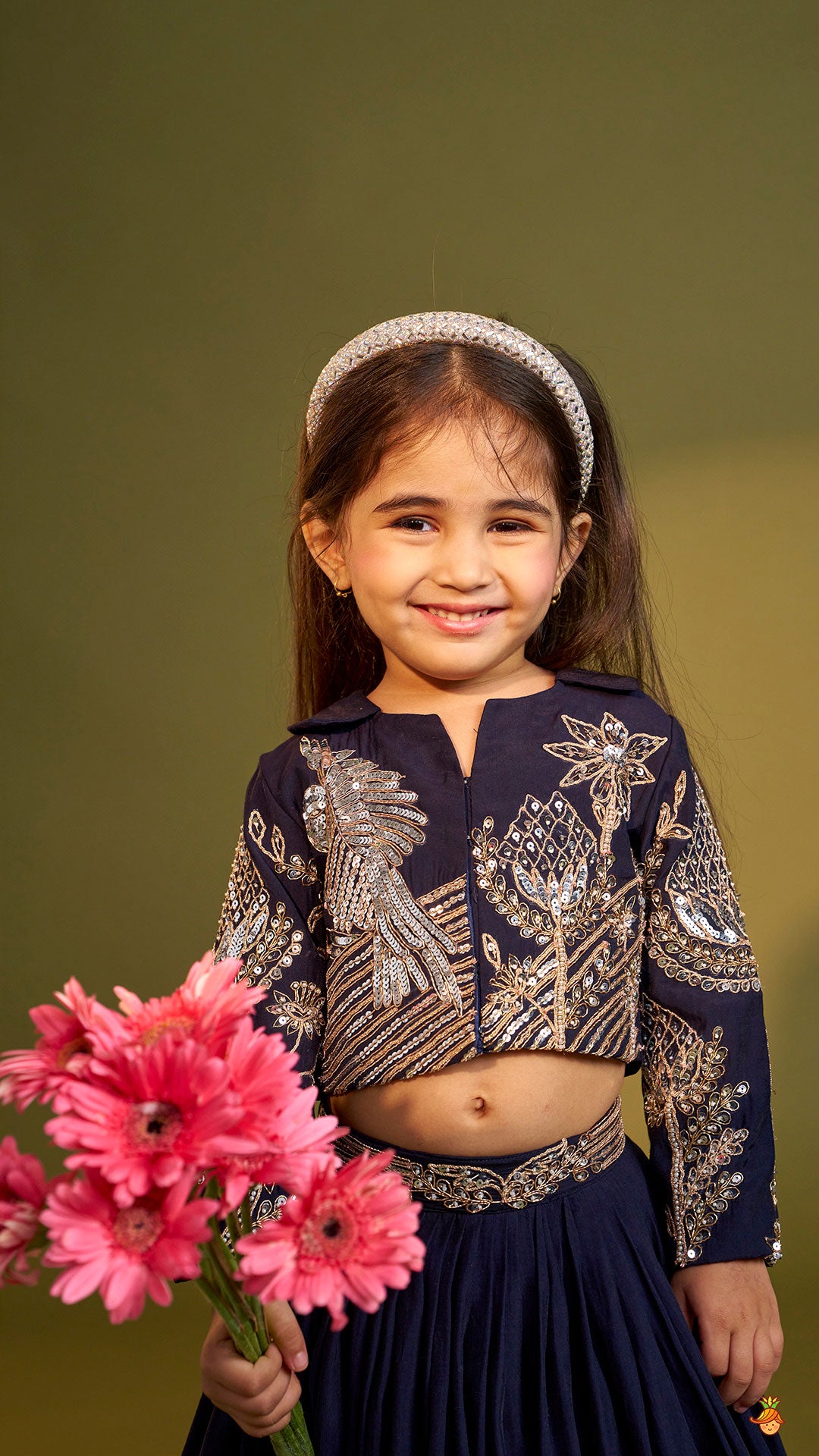 Pre Order: Heavy Embroidered Blue Top And Lehenga