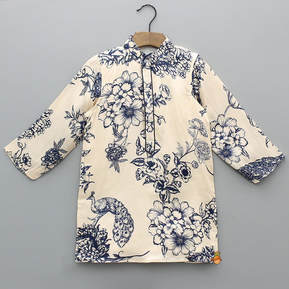 Pre Order: Blue And White Floral Print Kurta And Pyjama