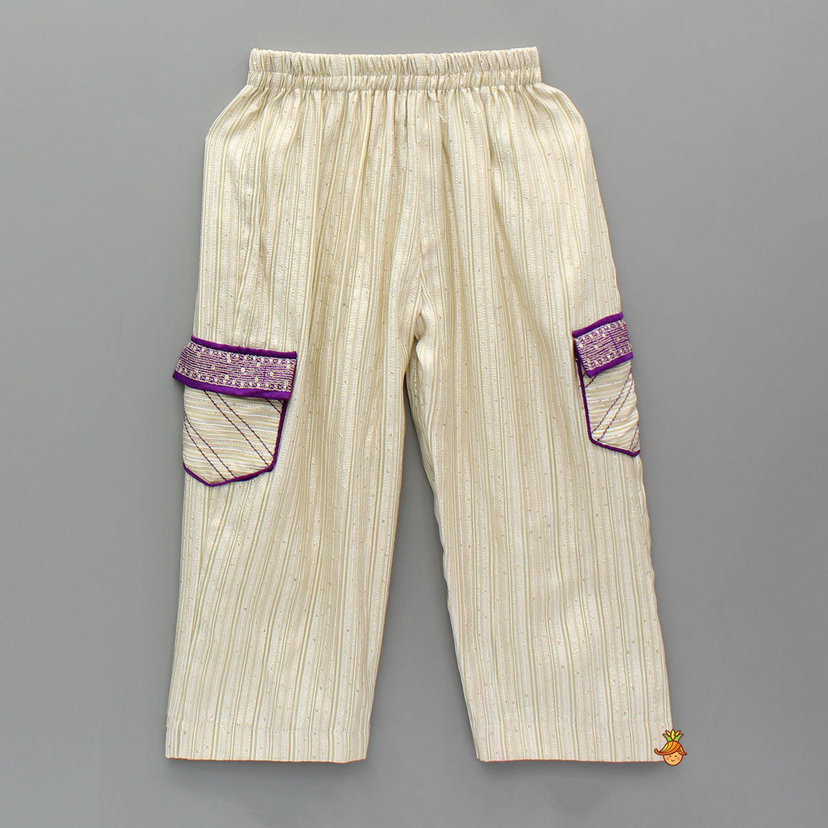 Pre Order: Purple Embroidered Scallop Hem Top With Sequin Striped Pants