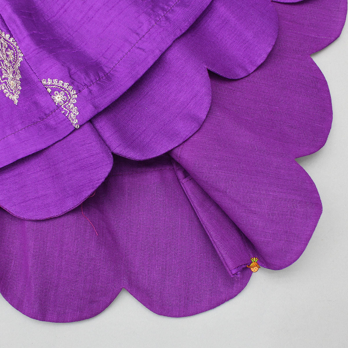 Pre Order: Purple Embroidered Scallop Hem Top With Sequin Striped Pants