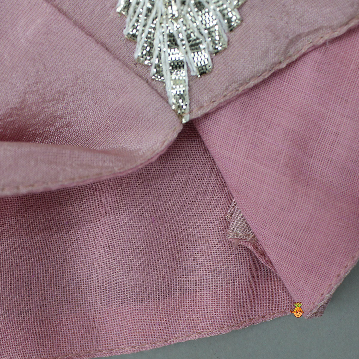 Pre Order: Shimmery Pink Hand Embroidered Gota Laced Top With Flared Shimmery Lehenga