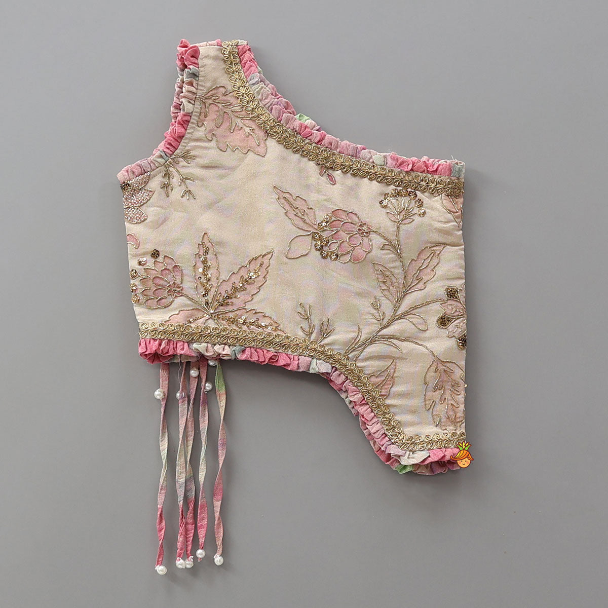 Pre Order: Beige Embroidered Top With Crush Tissue Palazzo