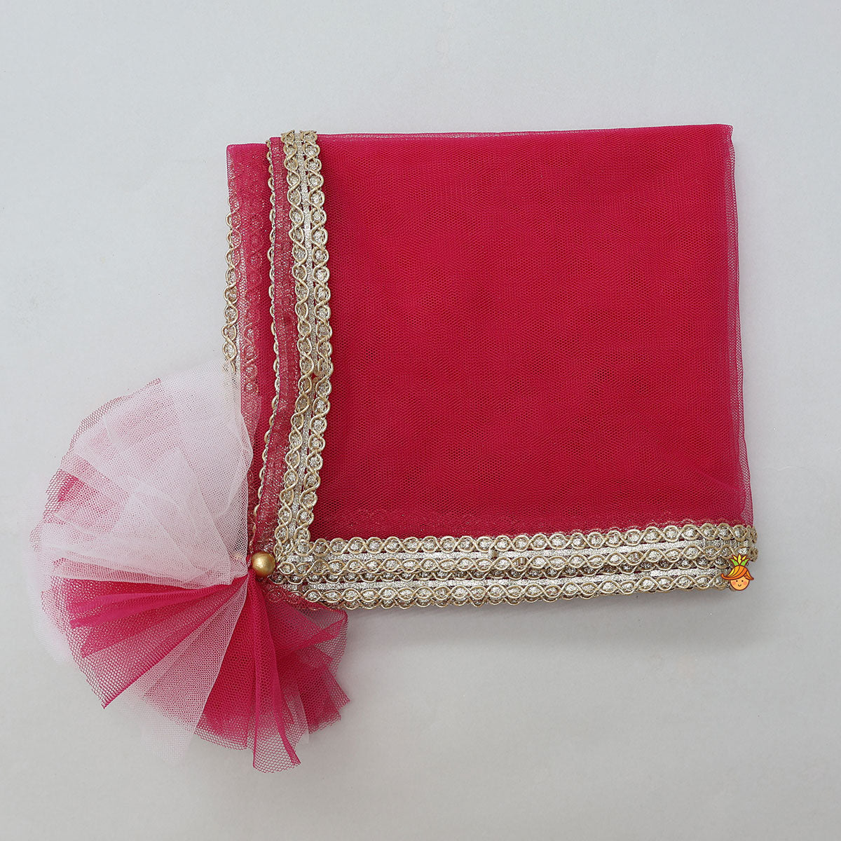 Pre Order: Pink Brocade Top With Off White Lehenga And Dupatta