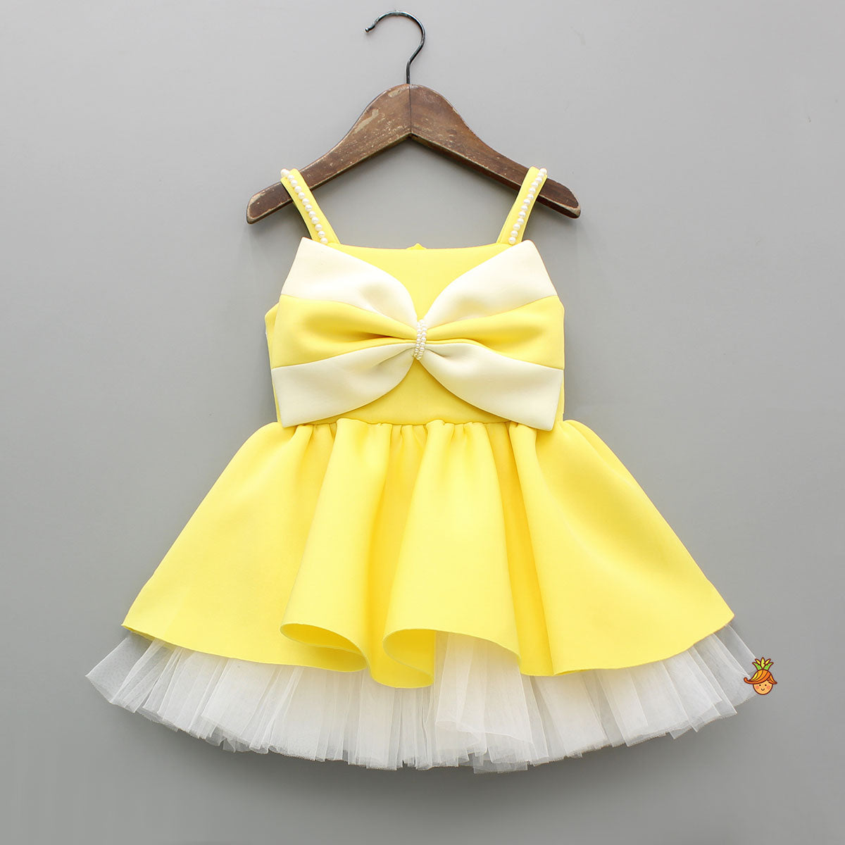 Pre Order: Bow Embellished Yellow Strappy Flared Dress
