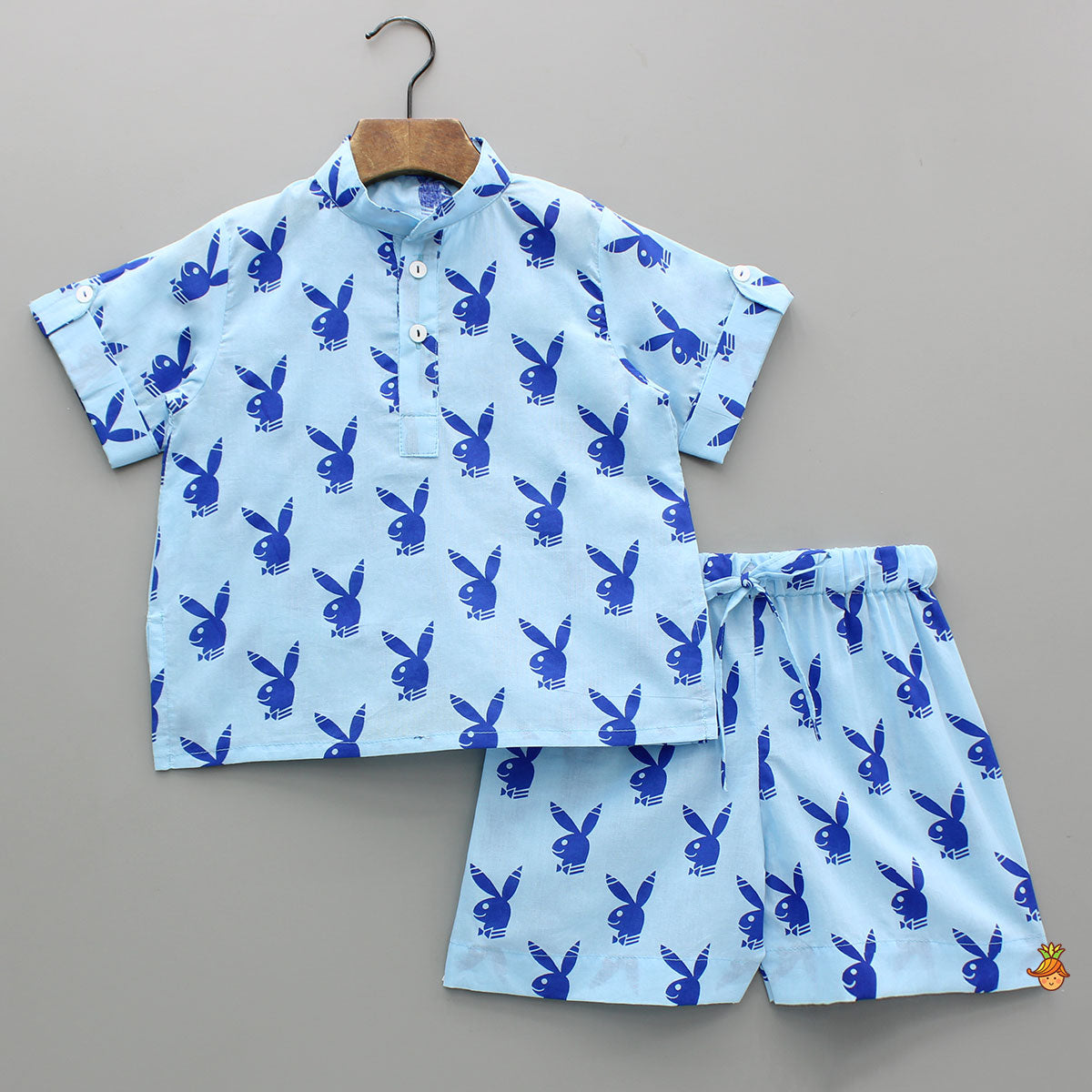 Pre Order: Blue Printed Cotton Sleepwear