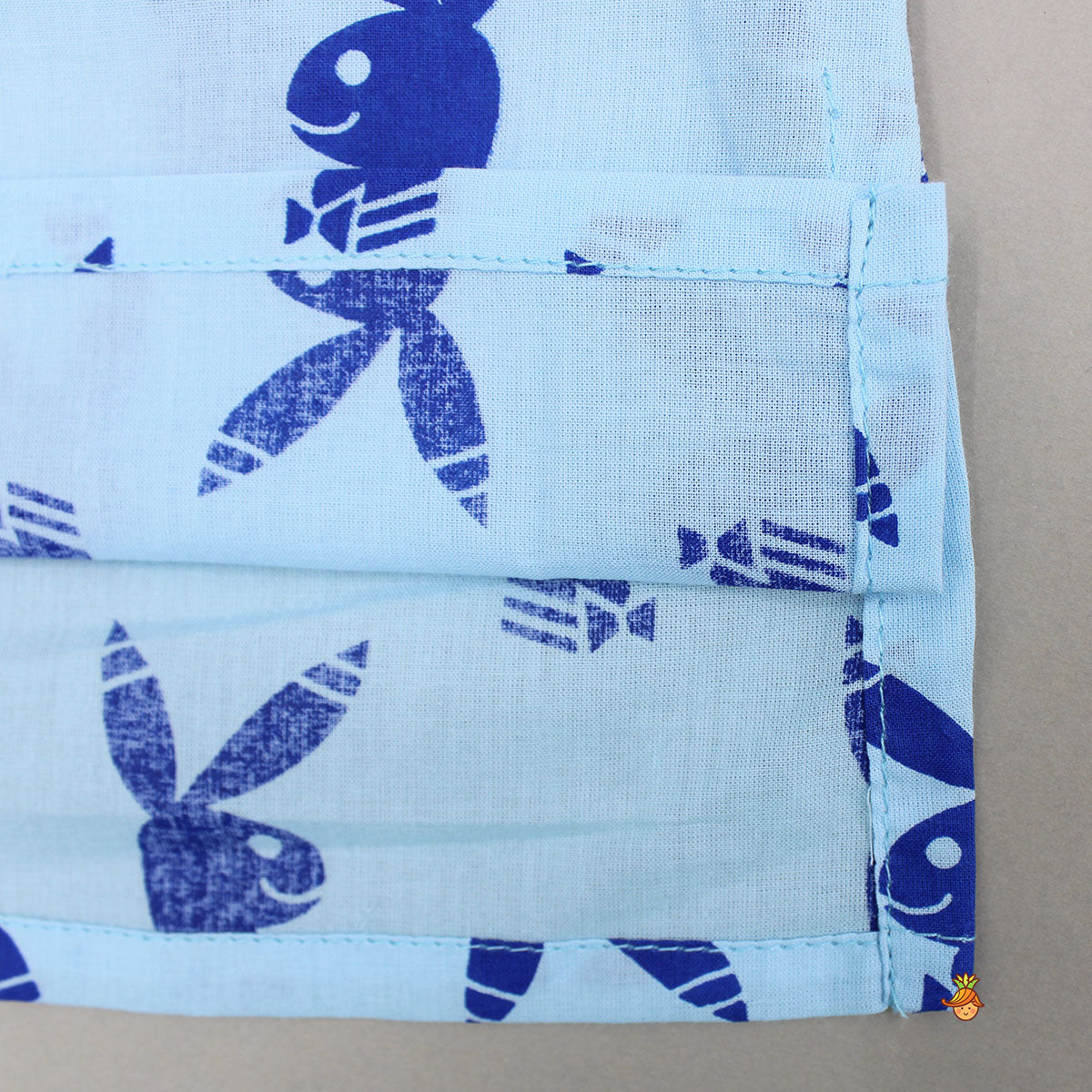 Pre Order: Blue Printed Cotton Sleepwear