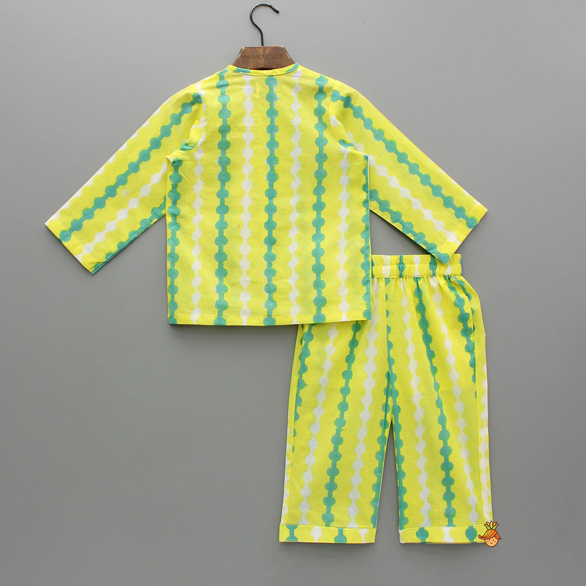 Pre Order: Yellow And Green Cotton Printed Sleepwear Set