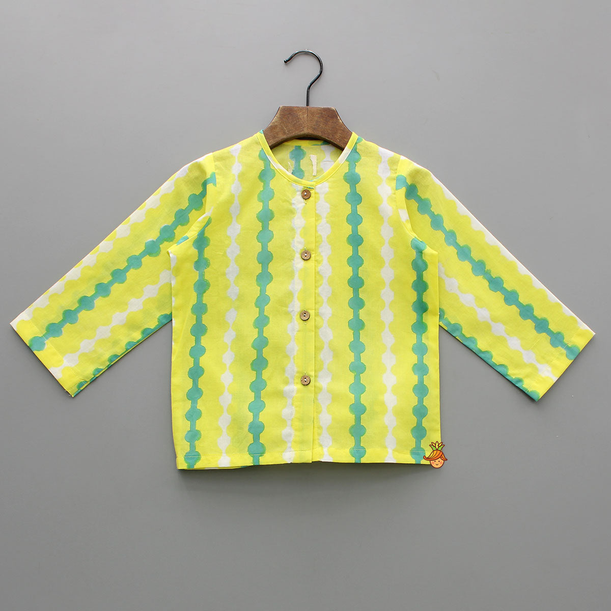 Pre Order: Yellow And Green Cotton Printed Sleepwear Set