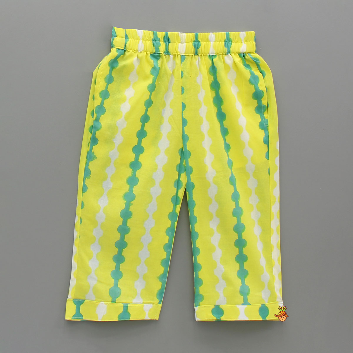Pre Order: Yellow And Green Cotton Printed Sleepwear Set