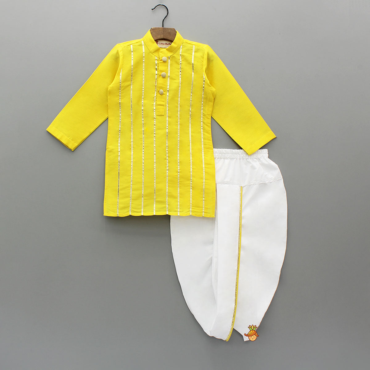 Yellow Lace Detailed Kurta With Dhoti