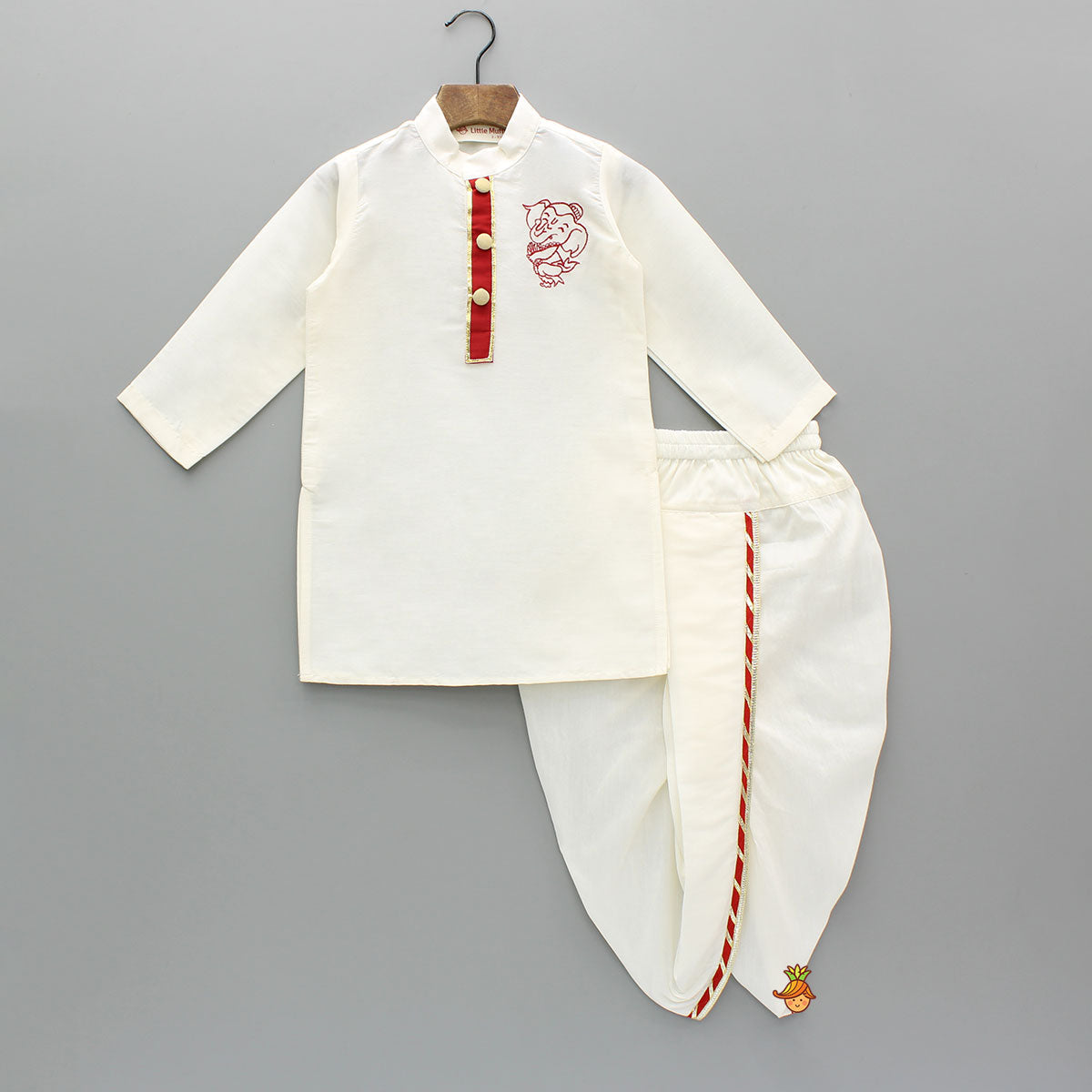 Ganesha Embroidered Off White Kurta And Dhoti