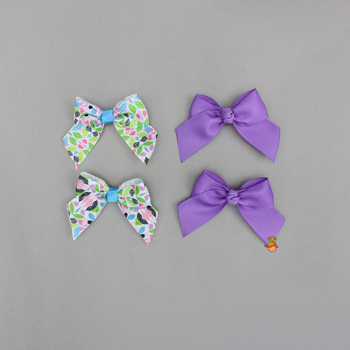 Set of Purple and Multicolor Bow Hair Clips