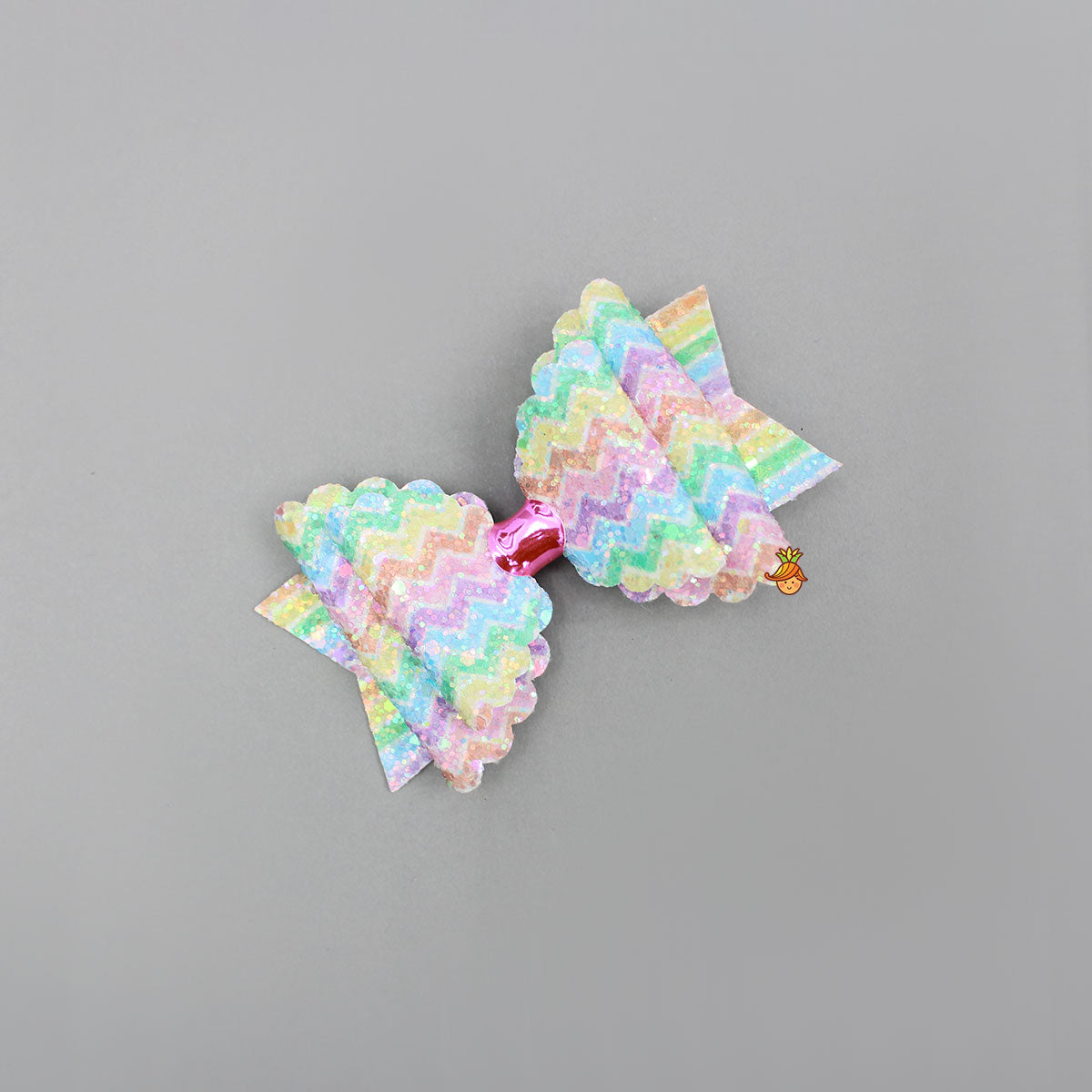 Multicolored Rainbow Faux Glitter Bow Hair Clip