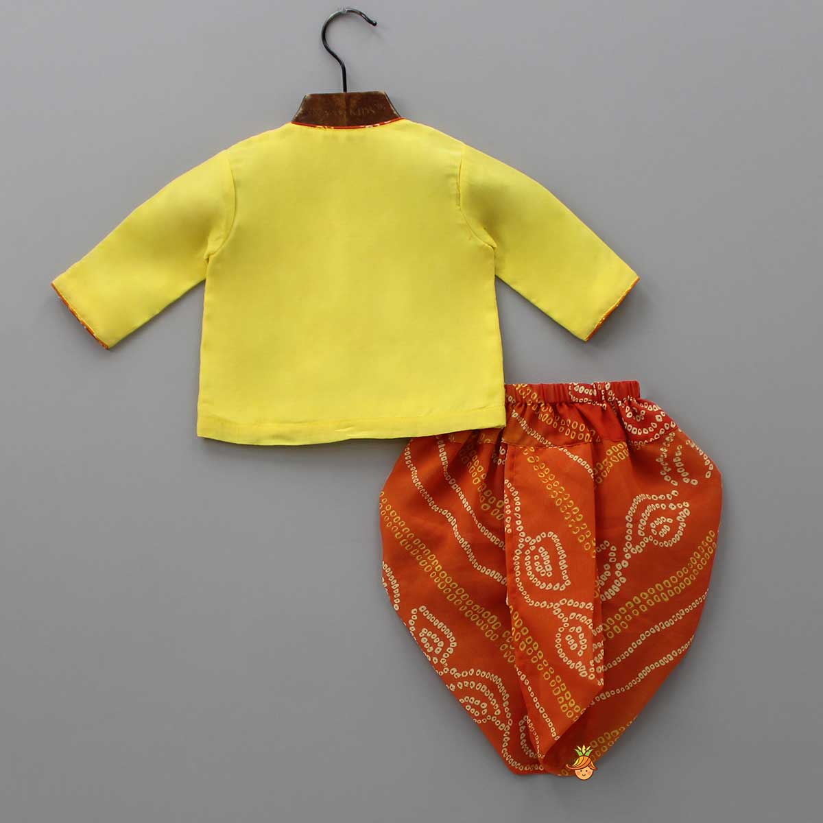 Pre Order: Yellow Angarkha Styled Kurta And Bandhej Dhoti