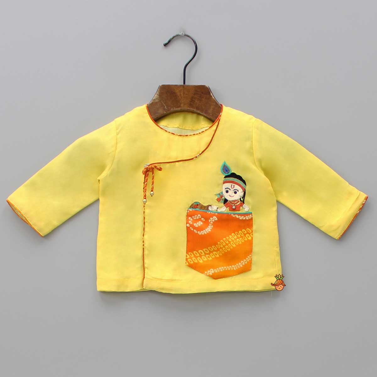 Pre Order: Yellow Angarkha Styled Kurta And Bandhej Dhoti