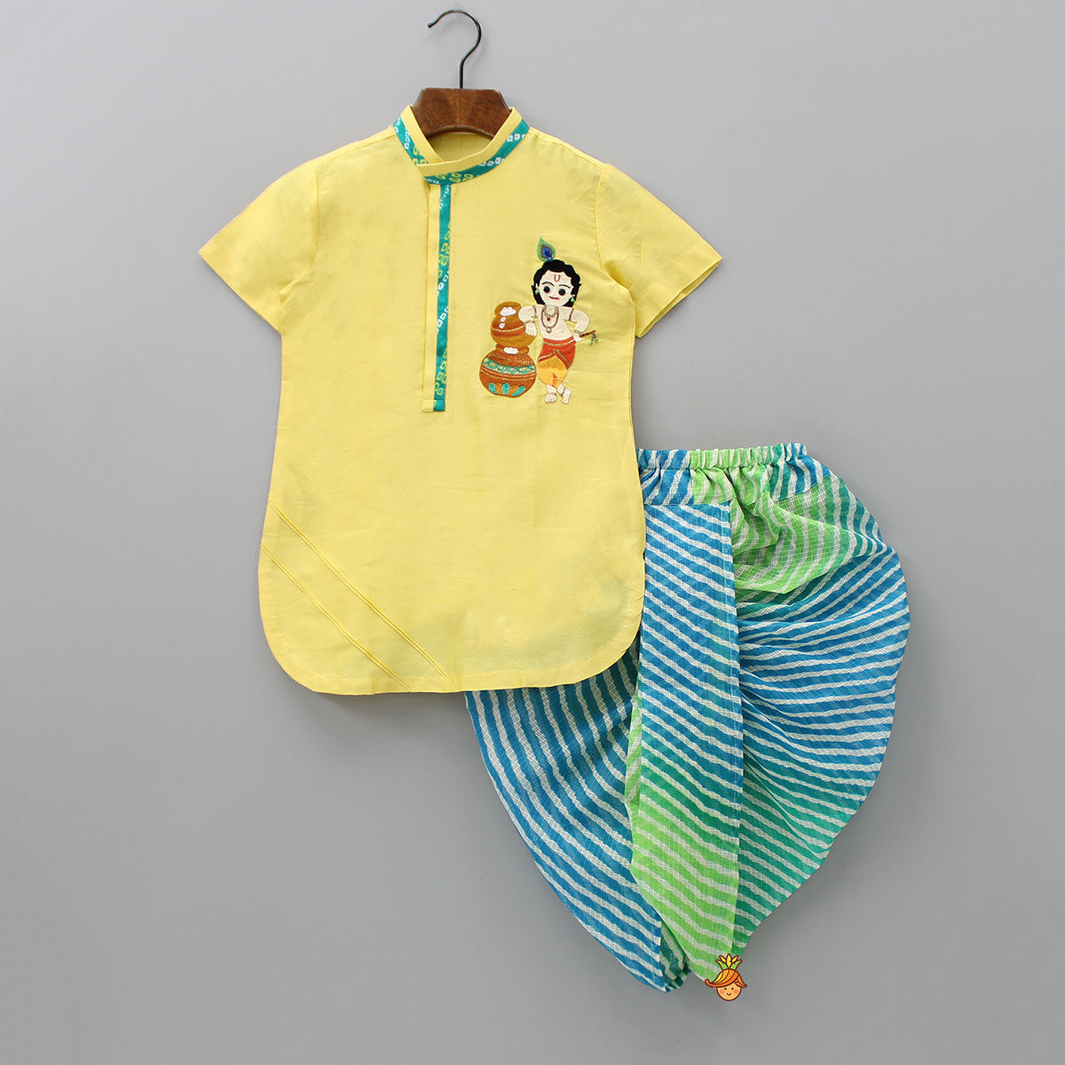 Pre Order: Yellow Kurta With Leheriya Chanderi Dhoti