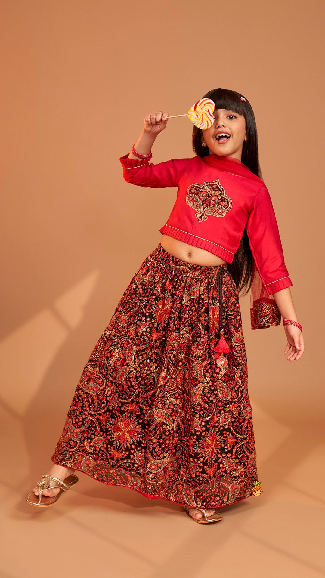 Beautiful Embroidered Pink Top With Floral Embroidered Lehenga And Dupatta