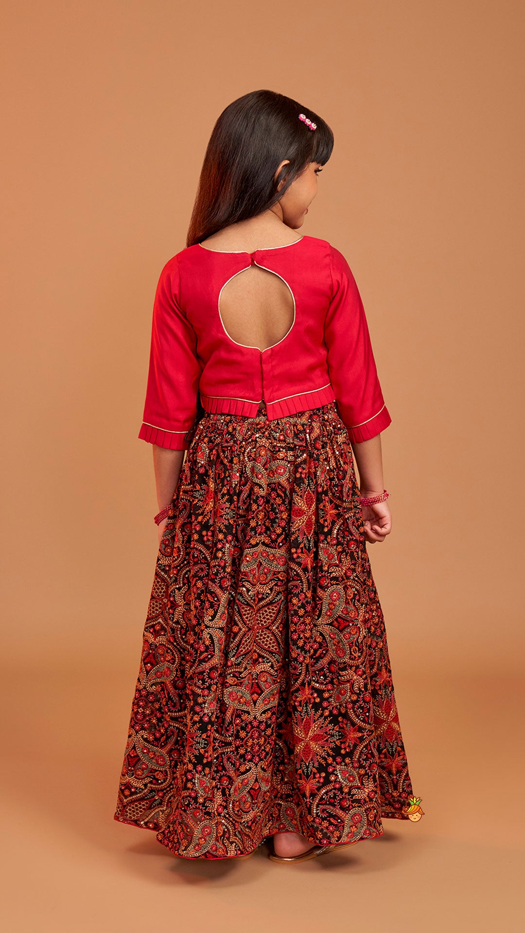 Beautiful Embroidered Pink Top With Floral Embroidered Lehenga And Dupatta