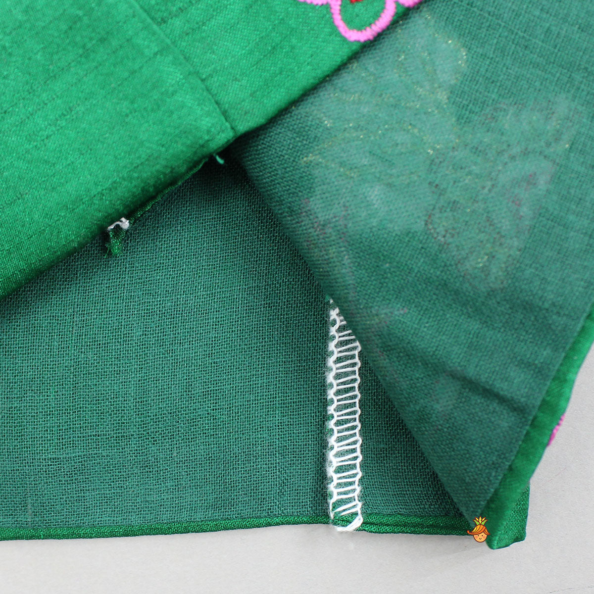 Pre Order: Pink And Green Embroidered Ruffle Top With Lehenga And Dupatta