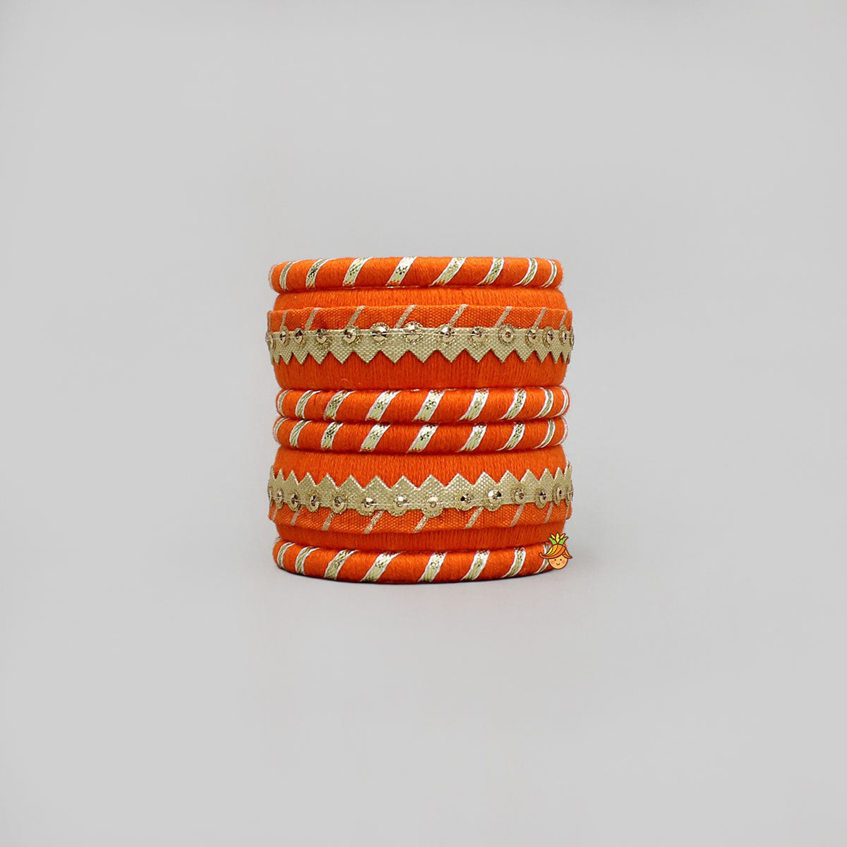 Gota Lace-Embellished Orange Thread Bangles