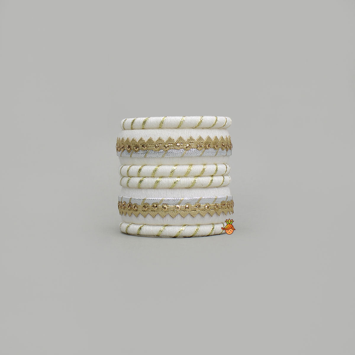 Gota Lace-Embellished Off White Thread Bangles