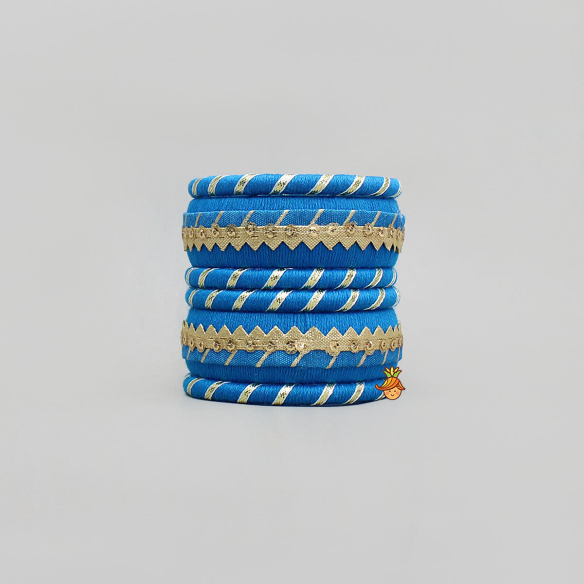 Gota Lace-Embellished Blue Thread Bangles