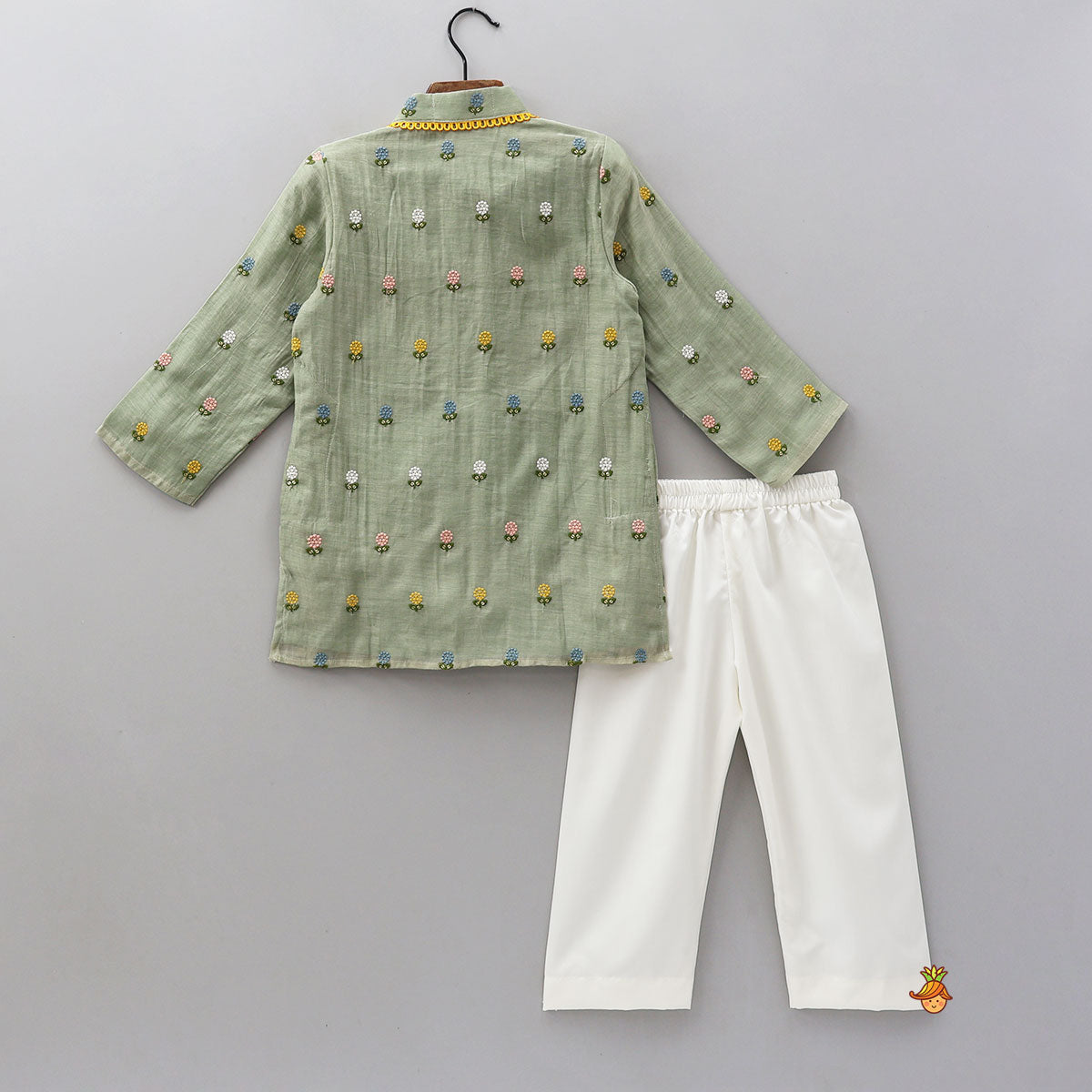 Pre Order: Floral Embroidered Mul Chanderi Kurta With Pyjama