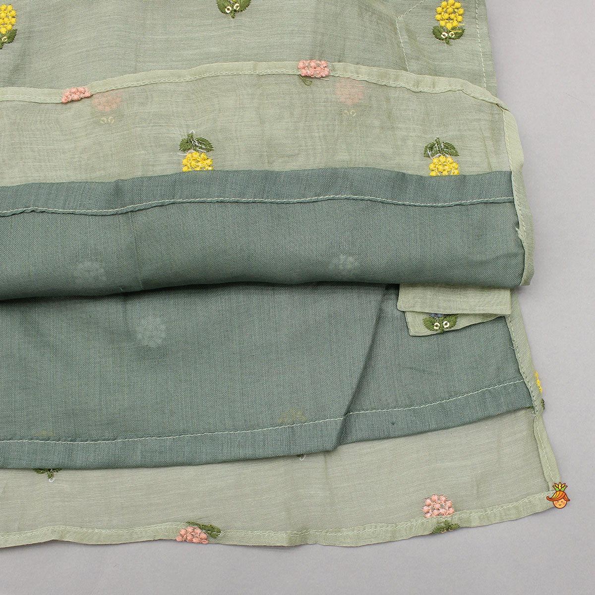 Pre Order: Green Multicolor Floral Embroidered Mul Chanderi Kurta With Pyjama