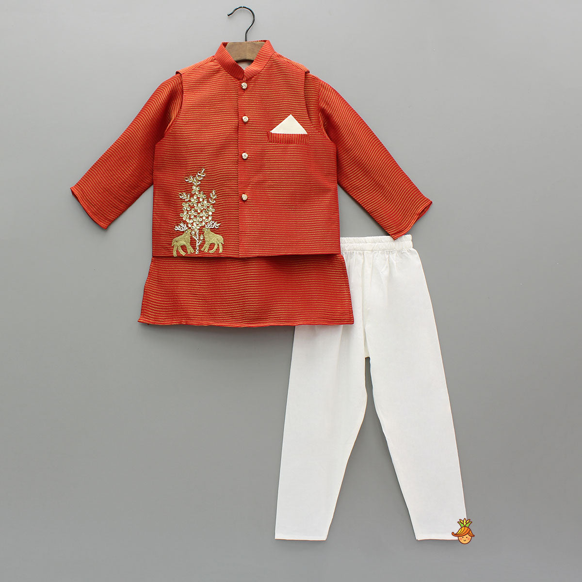 Red Gota Kurta With Churidar And Jacket