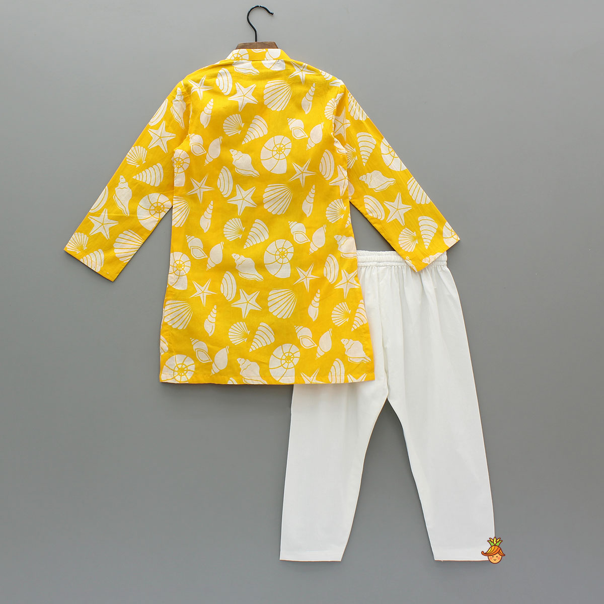 Pintuck Detailed Yellow Printed Kurta With Pyjama