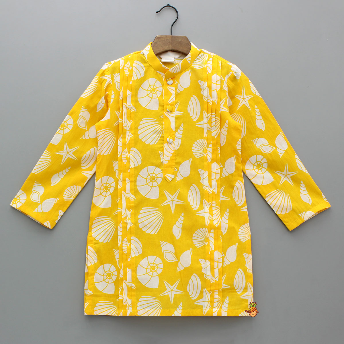 Pintuck Detailed Yellow Printed Kurta With Pyjama