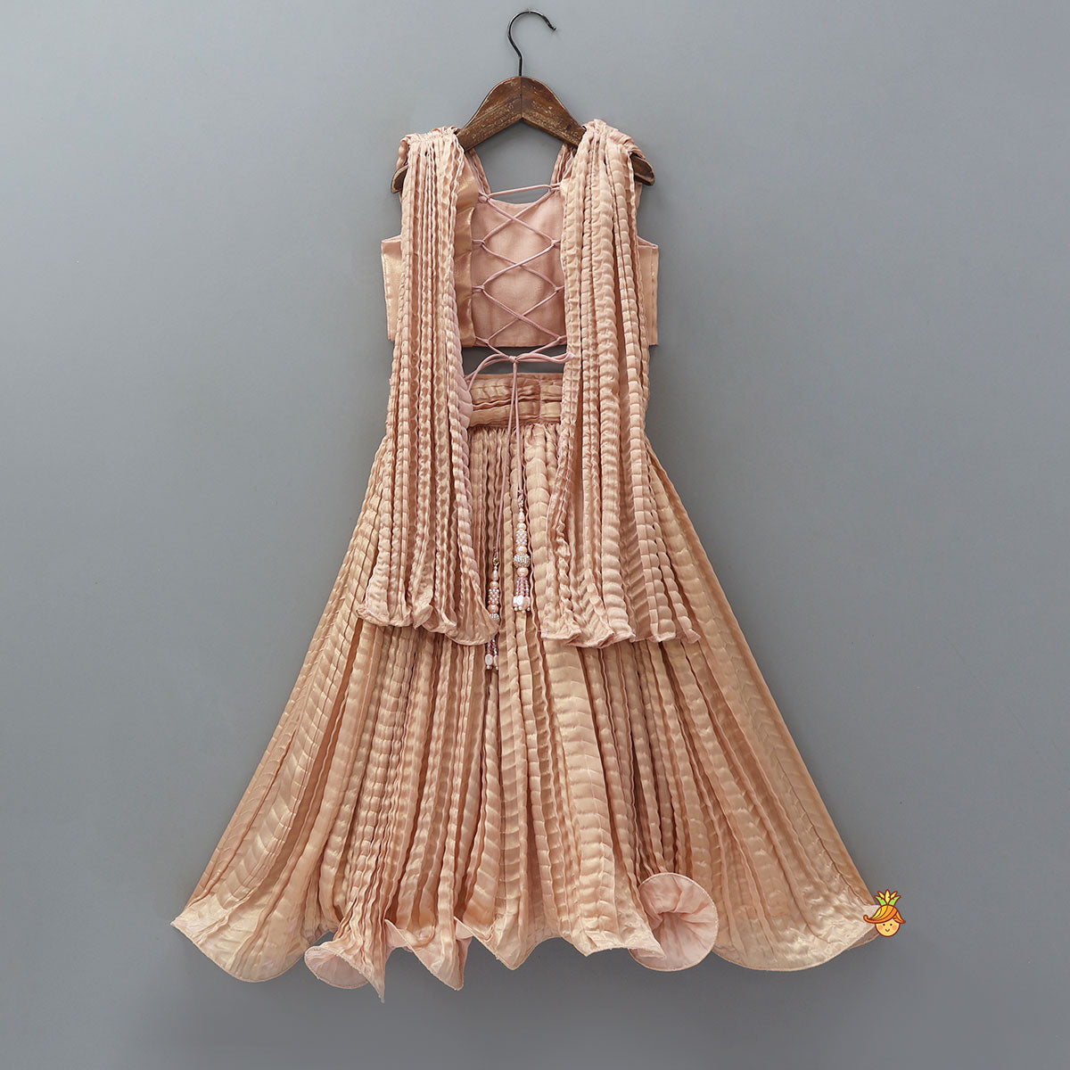 Pre Order: Gorgeous Shimmery Draped Top With Shimmery Lehenga