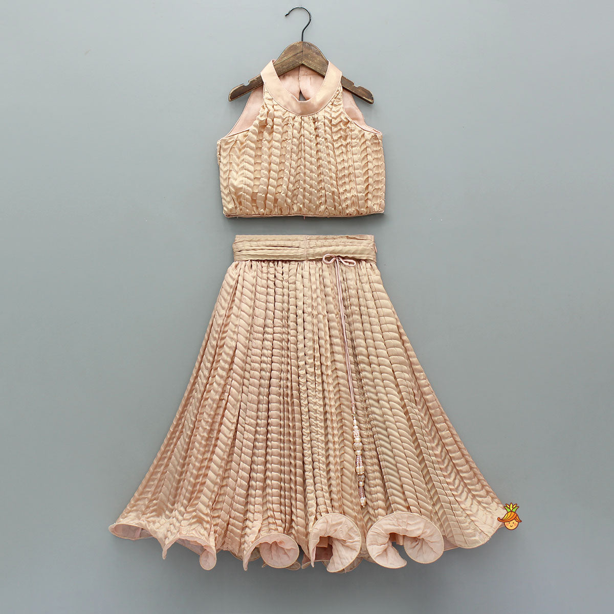 Pre Order: Beautiful Shimmery Halter Neck Top With Lehenga