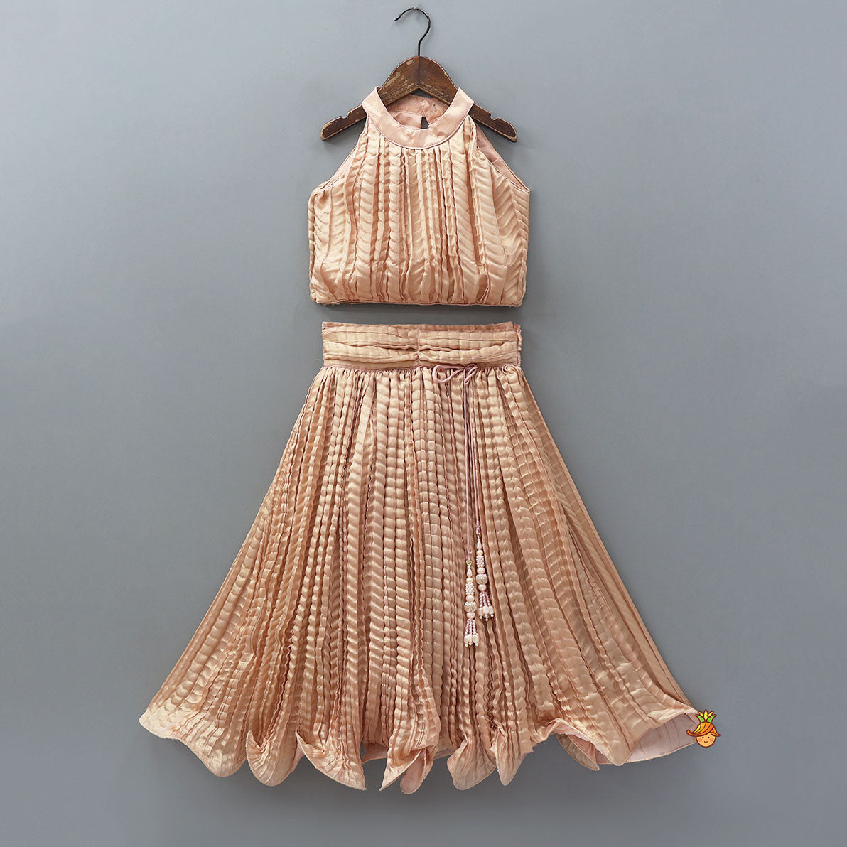 Pre Order: Beautiful Shimmery Halter Neck Top With Lehenga