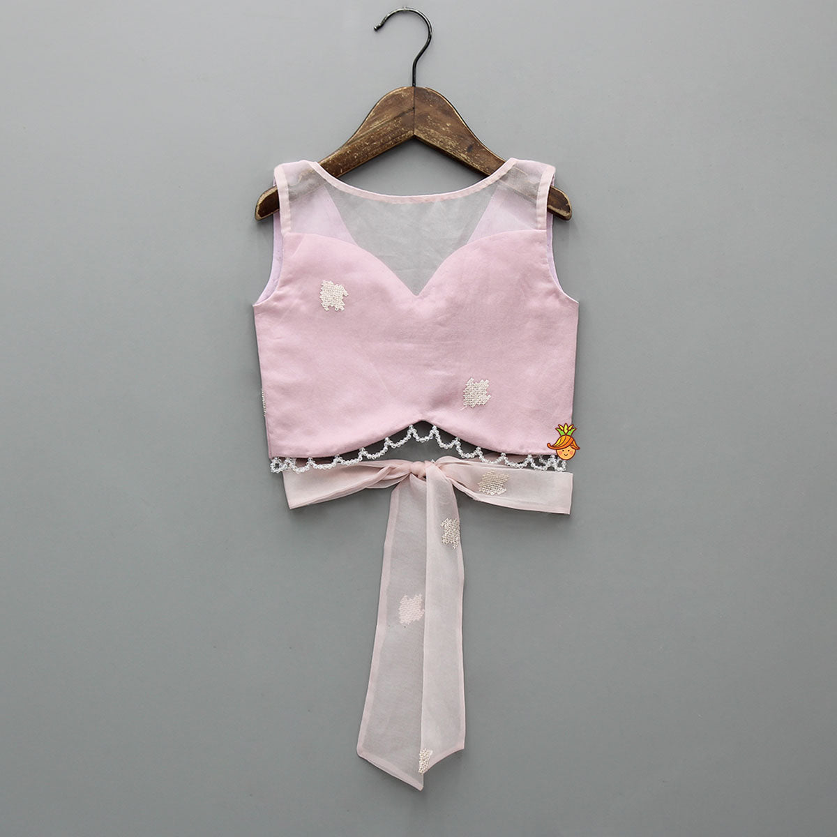 Pre Order: Pink Organza Crop Top With Lehenga