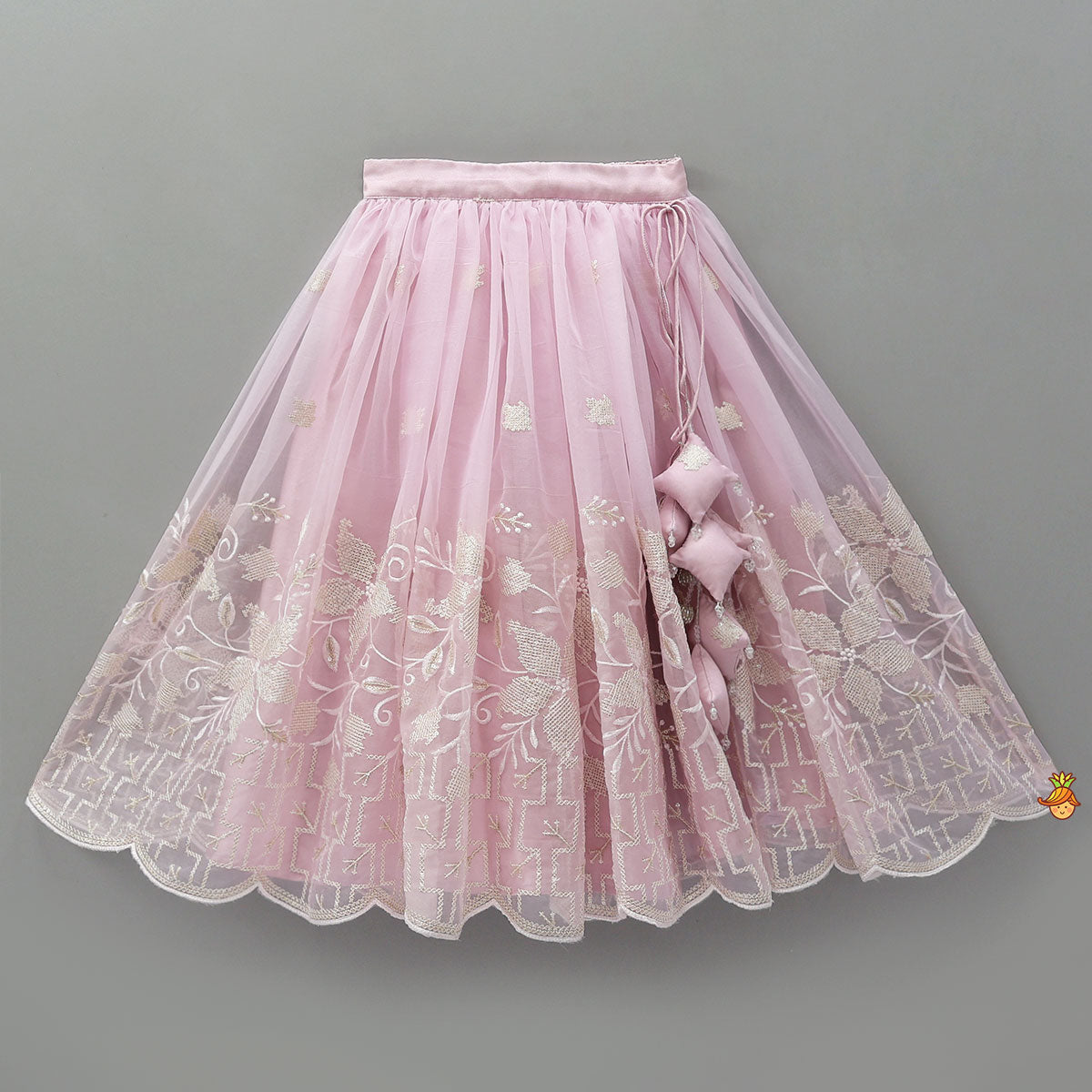Pre Order: Pink Organza Crop Top With Lehenga