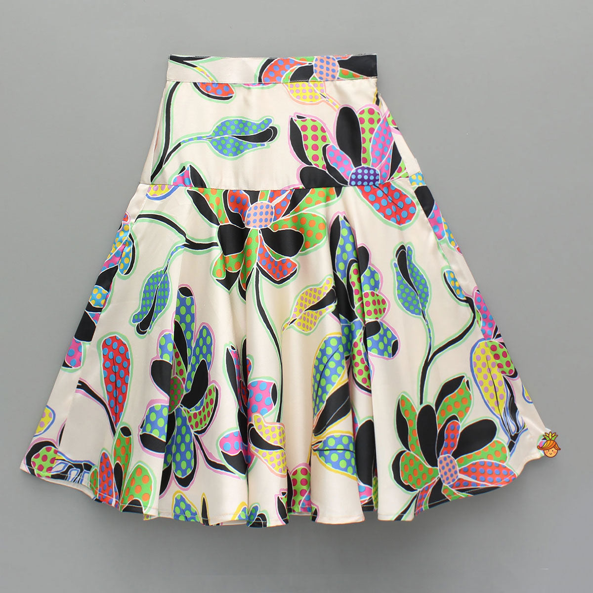 Pre Order: Colourful Flowers Embellished Pleated Black Top And Lehenga