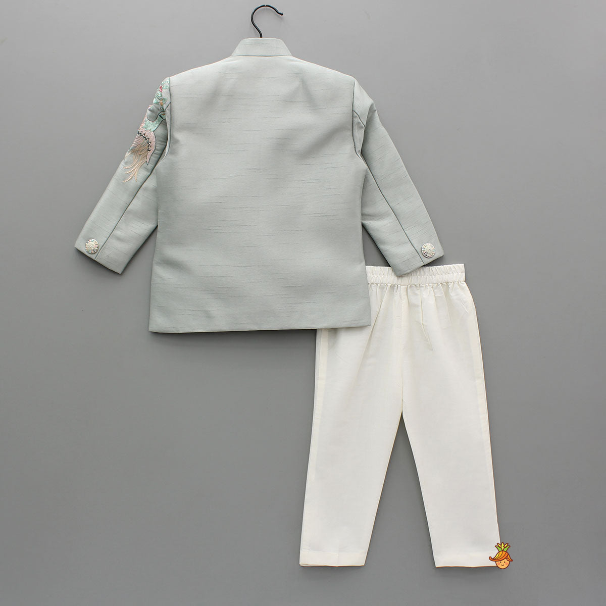 Pre Order: Grey Beautiful Embroidered Sherwani With Cream White Pyjama