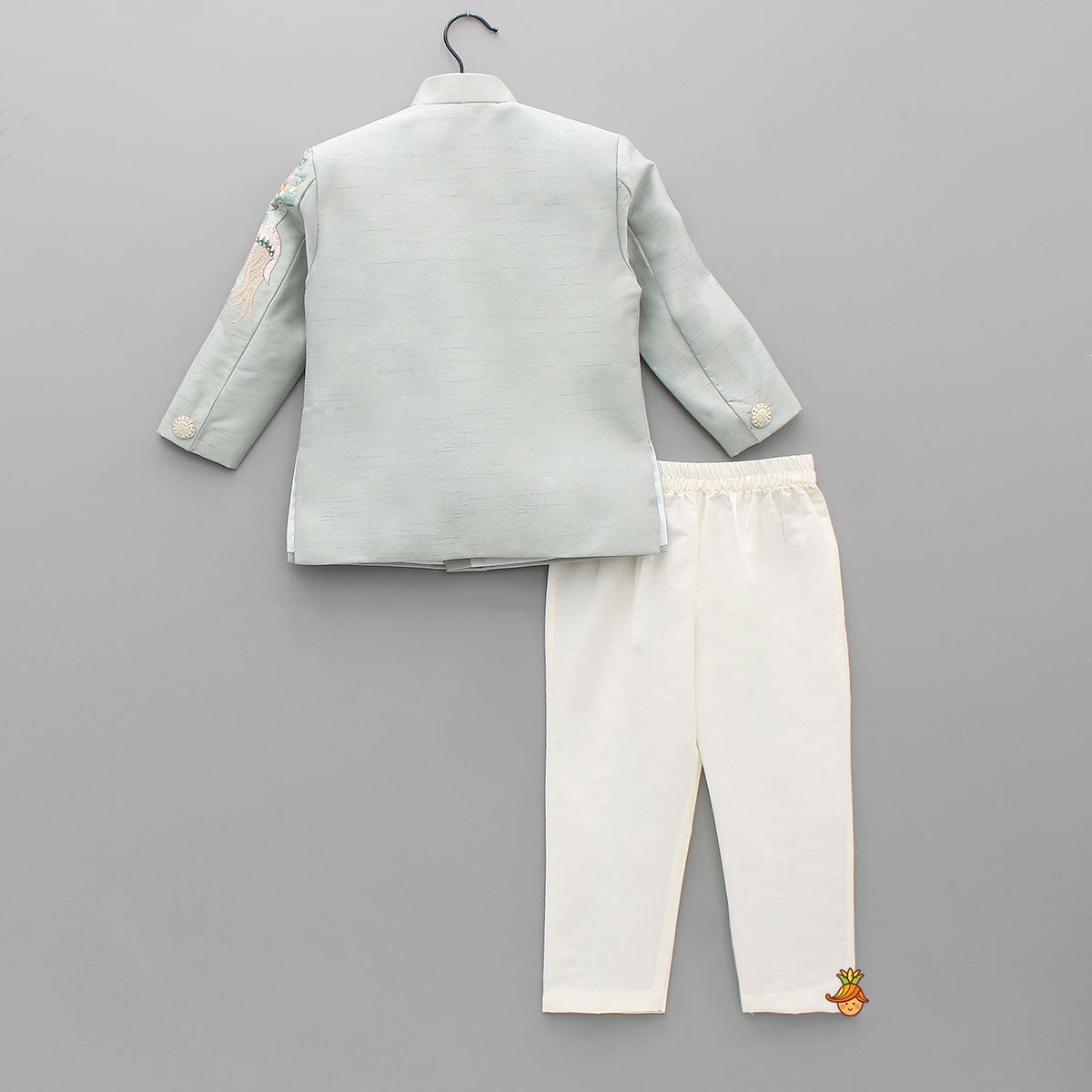 Pre Order: Grey Beautiful Embroidered Sherwani With Cream White Pyjama
