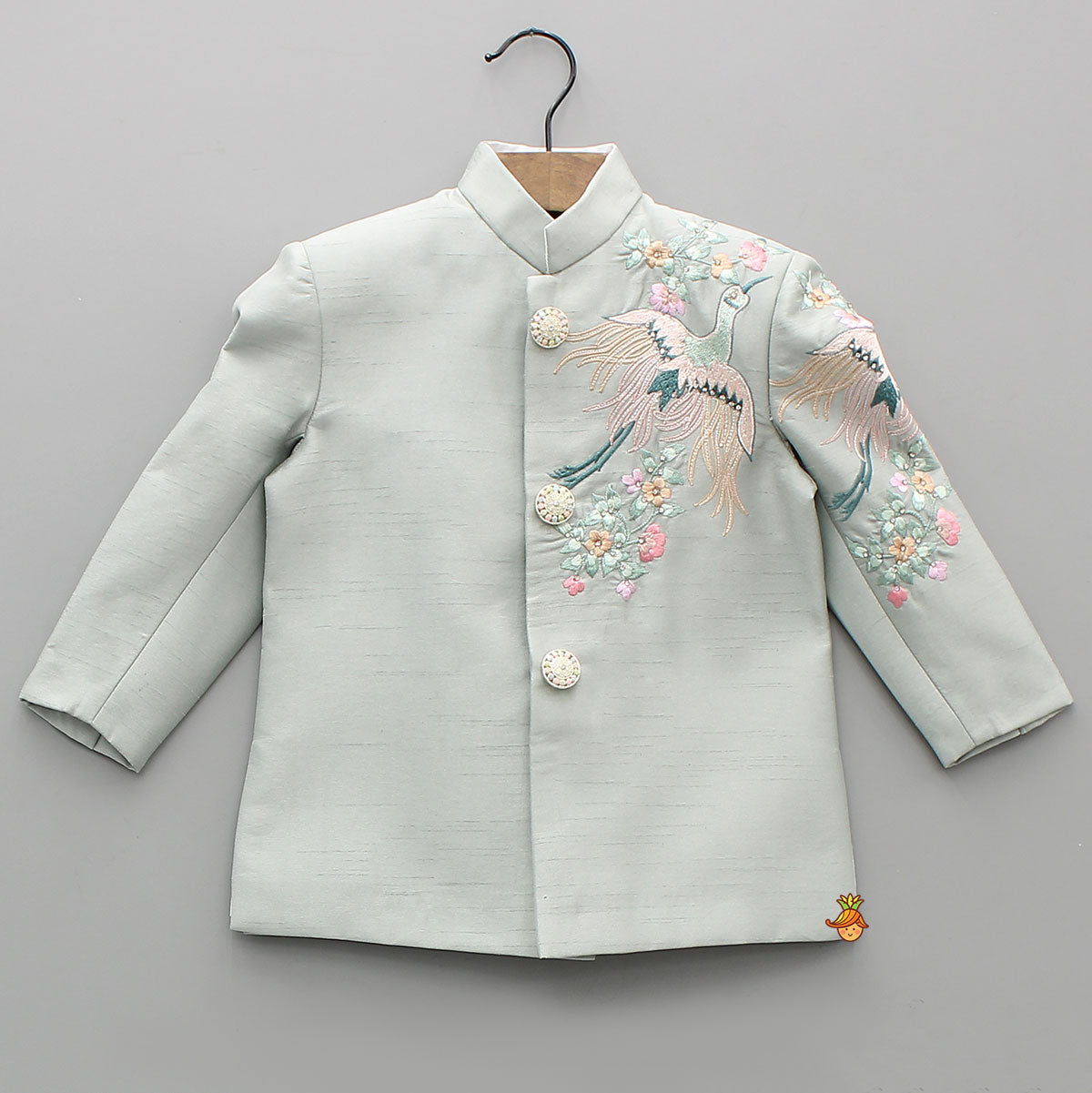 Pre Order: Grey Beautiful Embroidered Sherwani With Cream White Pyjama
