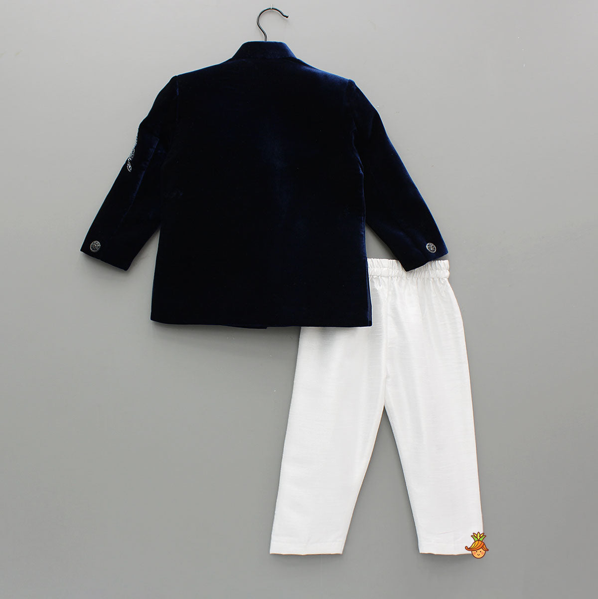 Pre Order: Stylish Embroidered Blue Velvet Sherwani With White Pyjama