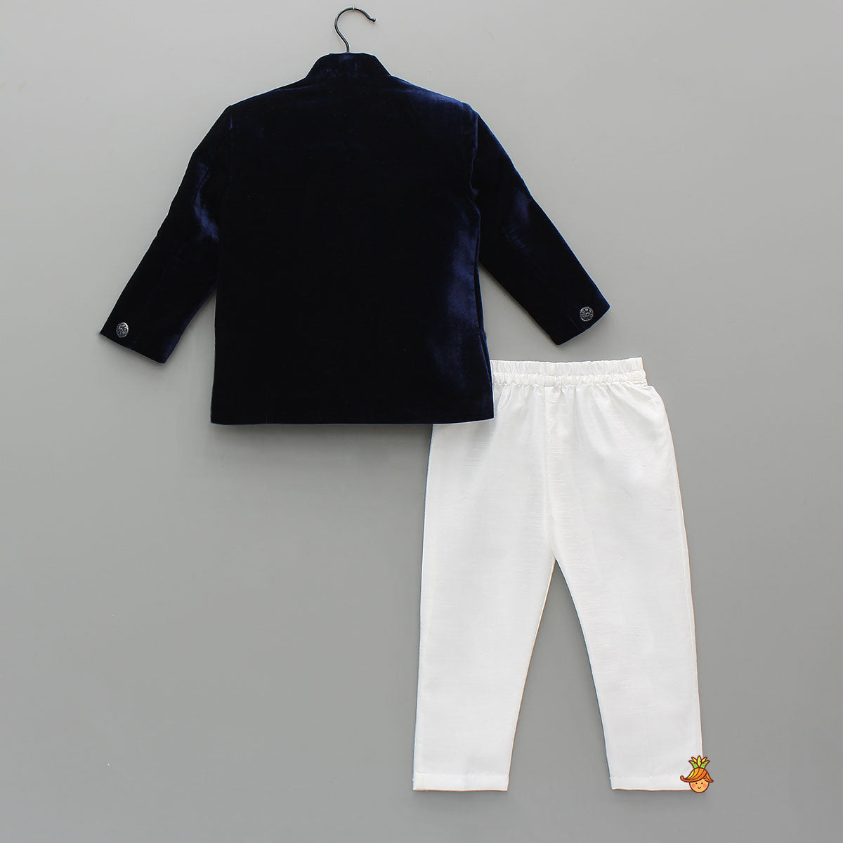 Pre Order: Stylish Embroidered Blue Velvet Sherwani With White Pyjama
